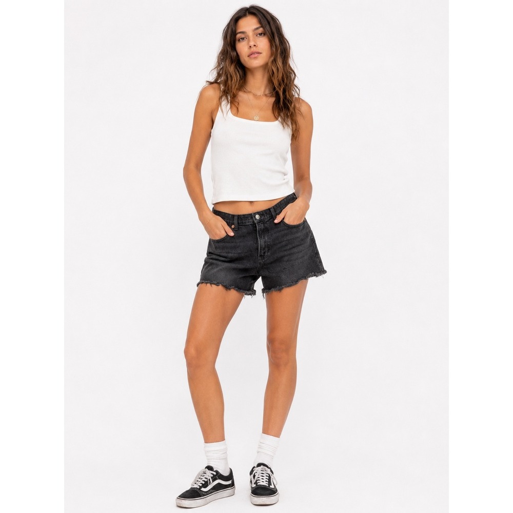 American Eagle Denim Shorts Womens 8 Black High Waisted Raw Hem Stretch Festival